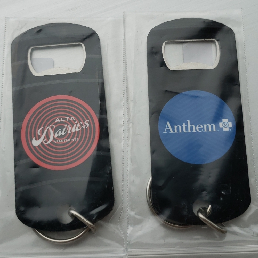Recycled Records bottle opener keychain
